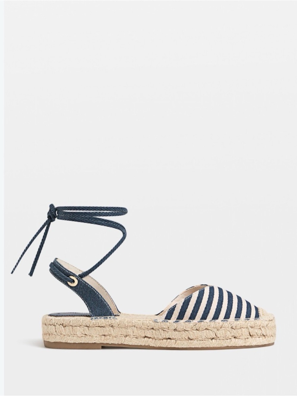 Stradivarius Navy and White Striped Espadrilles with Ankle Tie. Size EU37/US6.5